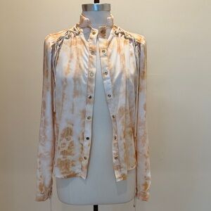 LUXO Women's Cream and Gold Shirt with Rope Detail and Snap Closure